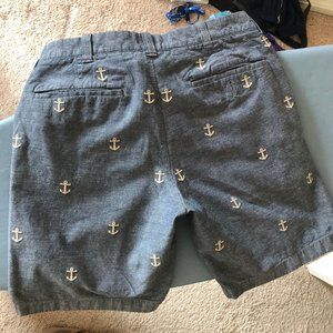 Men's J-Crew Cotton-Linen Anchor Motif Dress Shorts
